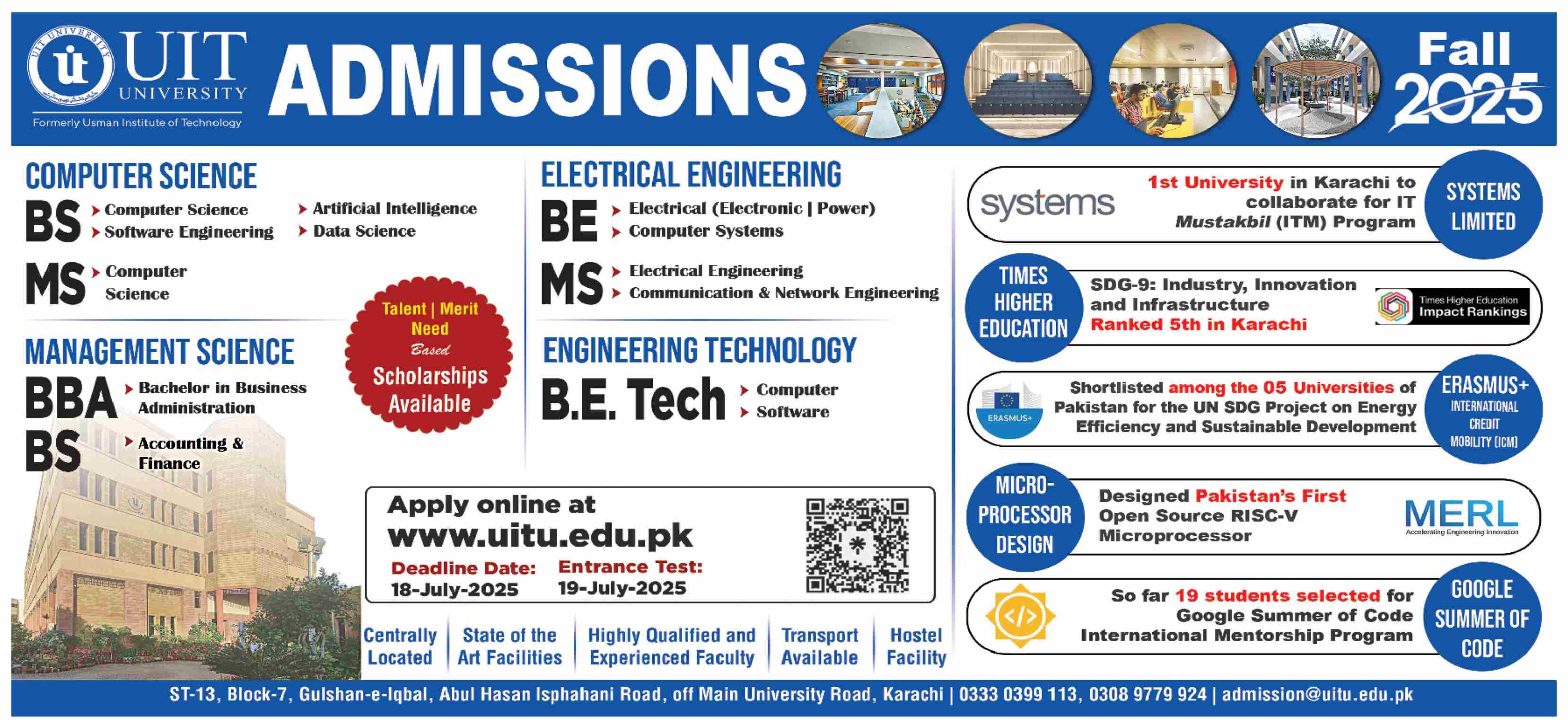 Admission Open in UIT University Karachi